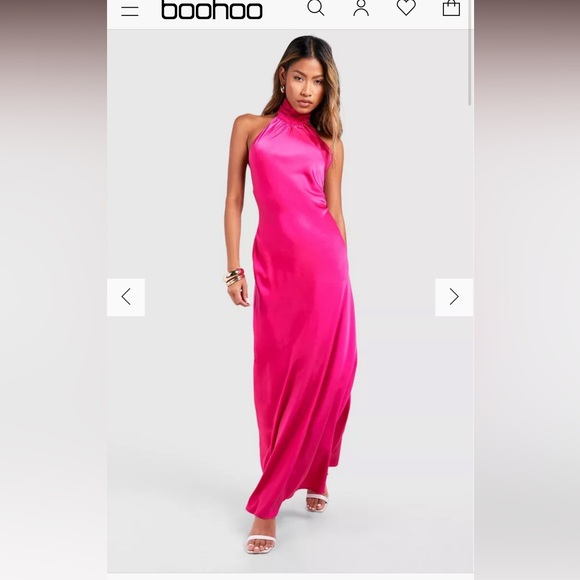 Boohoo Satin Halter Fuscia/Hot Pink Maxi Dress NWT - Picture 1 of 5